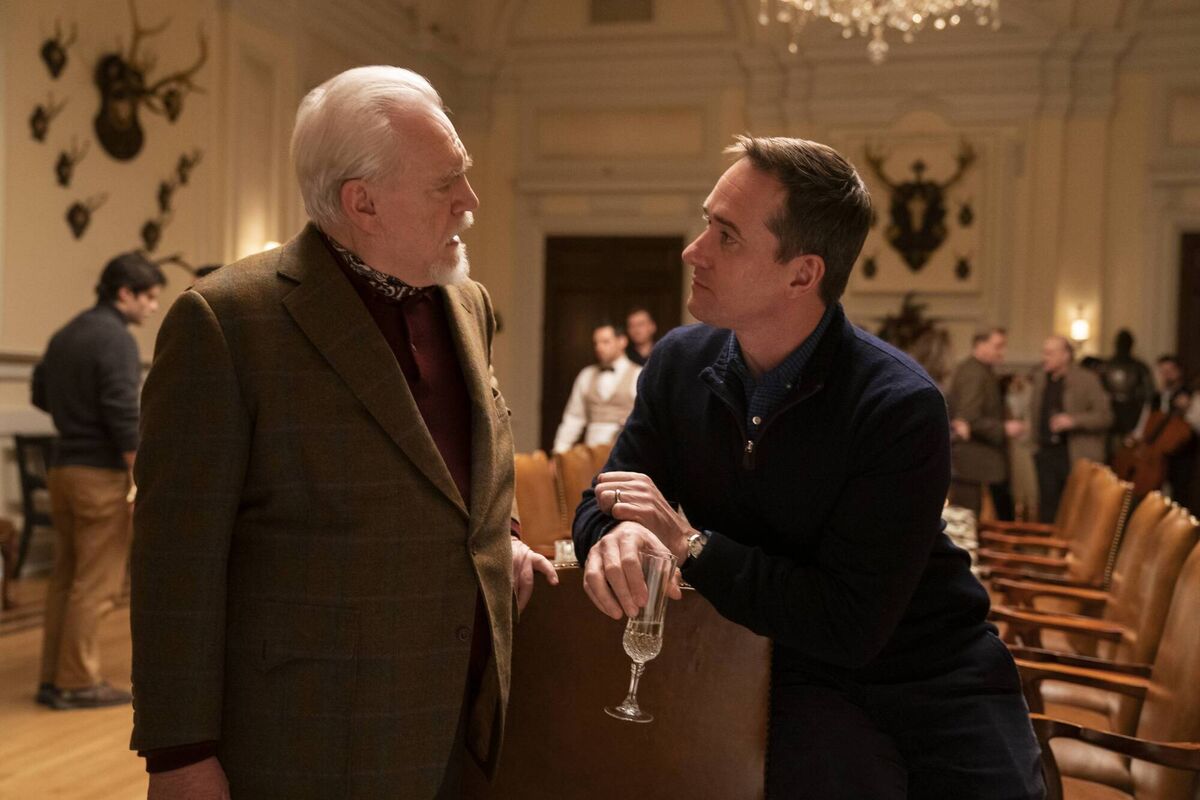 Brian Cox as Logan Roy and Matthew Macfadyen as Tom Wambsgans in Succession. Brian Cox as Logan Roy and Matthew Macfadyen as Tom Wambsgans in Succession.