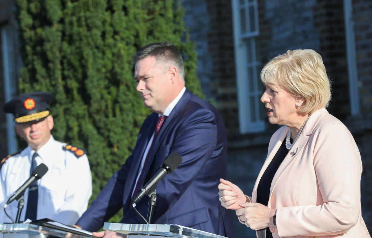Garda Commissioner Drew Harris; Minister for Justice Heather Humphreys; and Chief Bureau Officer Detective Chief Superintendent Michael Gubbins, as the Minister marked the 25th anniversary of the formation of the Criminal Assets Bureau. Picture: Leah Farrell / RollingNews.ie Garda Commissioner Drew Harris; Minister for Justice Heather Humphreys; and Chief Bureau Officer Detective Chief Superintendent Michael Gubbins, as the Minister marked the 25th anniversary of the formation of the Criminal Assets Bureau. Picture: Leah Farrell / RollingNews.ie