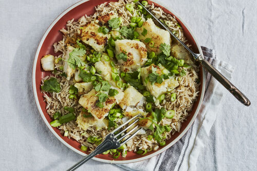 Hake with ginger and rice