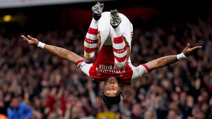 <p>Pierre-Emerick Aubameyang celebrates after scoring Arsenal’s opener in their Premier League clash with Crystal Palace at the Emirates. <span class="contextmenu emphasis CaptionCredit">	Picture: Adam Davy/PA</span>
            </p>