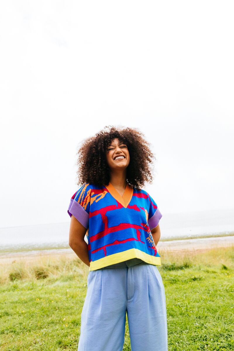 €195 cobalt mix sweater vest Urban Aran