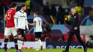 <p>Manchester United manager (right) Ole Gunnar Solskjaer celebrates after the final whistle. Picture: Martin Rickett/PA</p>