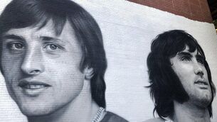 <p>The Cruyff and Best mural painted by BKFoxx at The Ground in the Two Bridges neighbourhood of Manhattan's Lower East Side. Image: John Riordan </p>