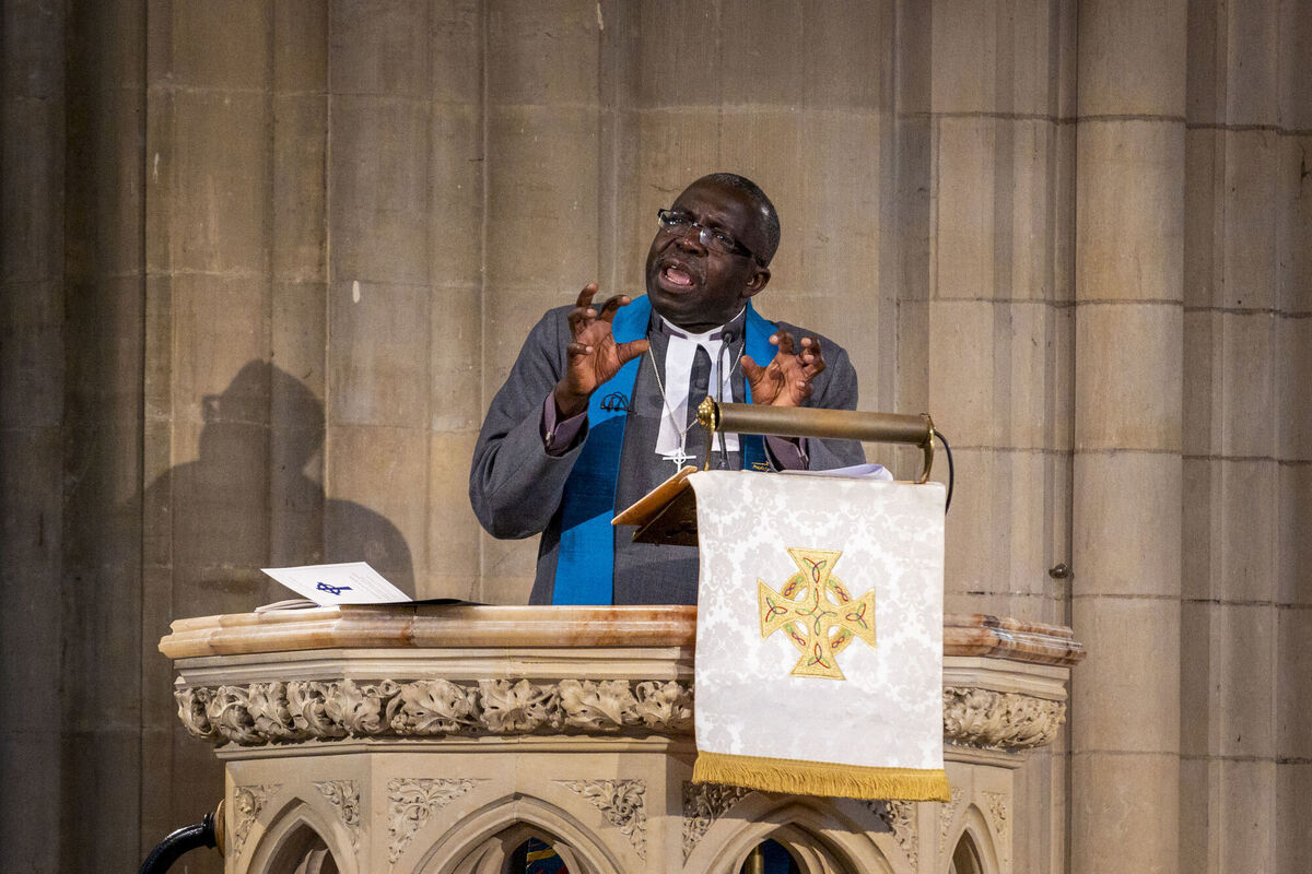 President of the Methodist Church in Ireland, Rev Dr Sahr Yambasu speaking the service. Picture: Liam McBurney/PA Wire