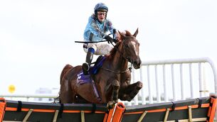 <p>Lunar Display and JJ Slevin clear the final hurdle to win for trainer Joseph O'Brien at Wexford on Sunday. Picture: Healy Racing</p>