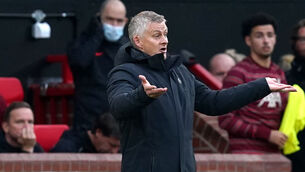 <p>Manchester United manager Ole Gunnar Solskjaer gestures on the touchline during the Premier League match against Liverpool at Old Trafford, Manchester. Picture: Martin Rickett/PA</p>