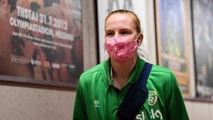 <p>Republic of Ireland goalkeeper Courtney Brosnan arrives before the Fifa Women's World Cup 2023 qualifying group A match between Finland and Republic of Ireland at Helsinki Olympic Stadium in Helsinki, Finland. Photo by Stephen McCarthy/Sportsfile</p>