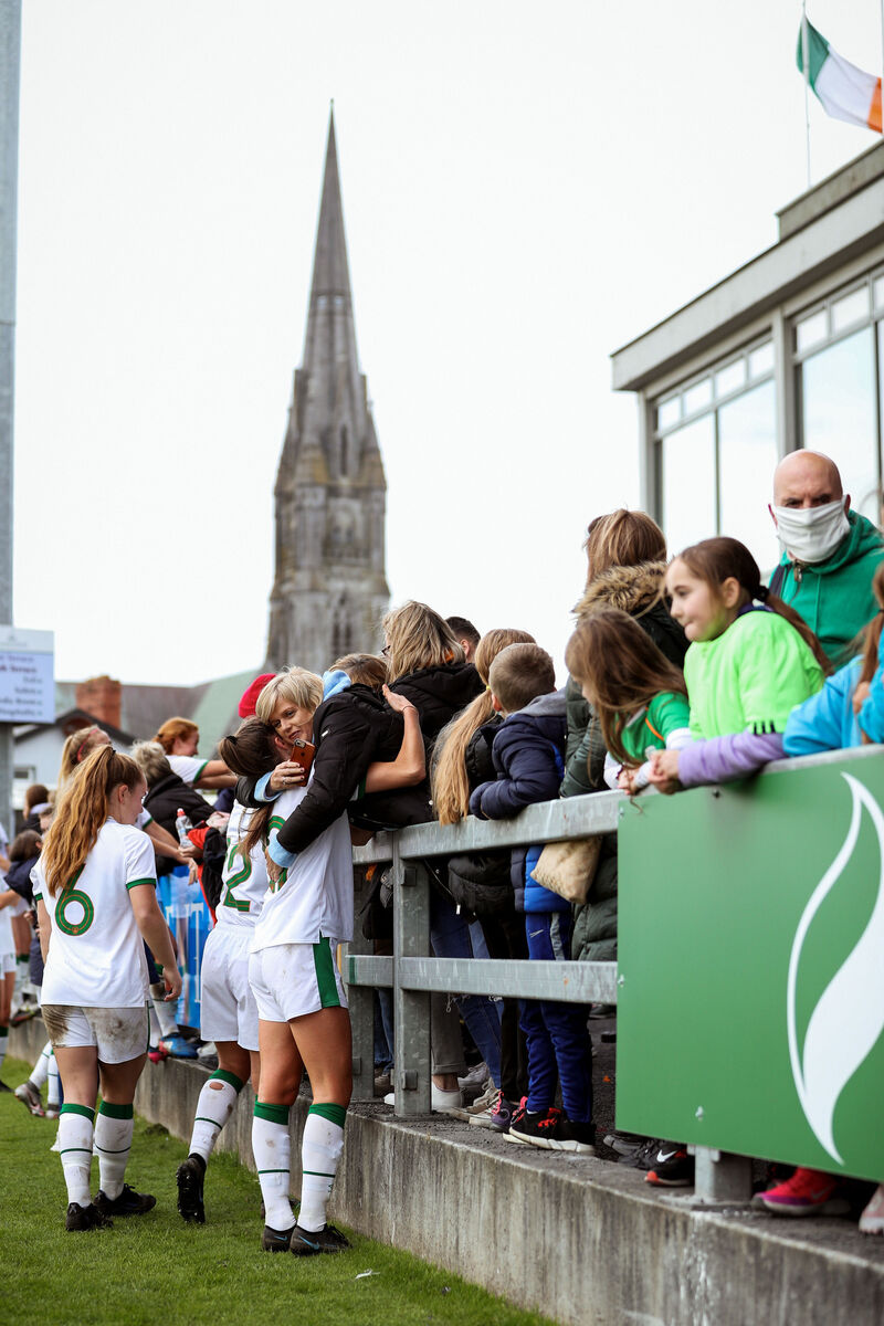 Republic of Ireland’s Maria Reynolds celebrates with her mother after the game. Picture: INPHO/Brian Reilly-Troy