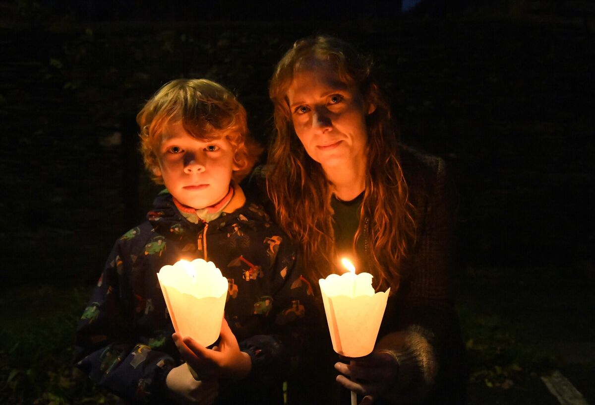 Eimear Collins and her son Ellis Wilson at Skibbereen Arts Festival's memorial event, A Candle in the Wind, to commemorate all those who passed away locally during the pandemic and were unable to receive a proper traditional funeral.