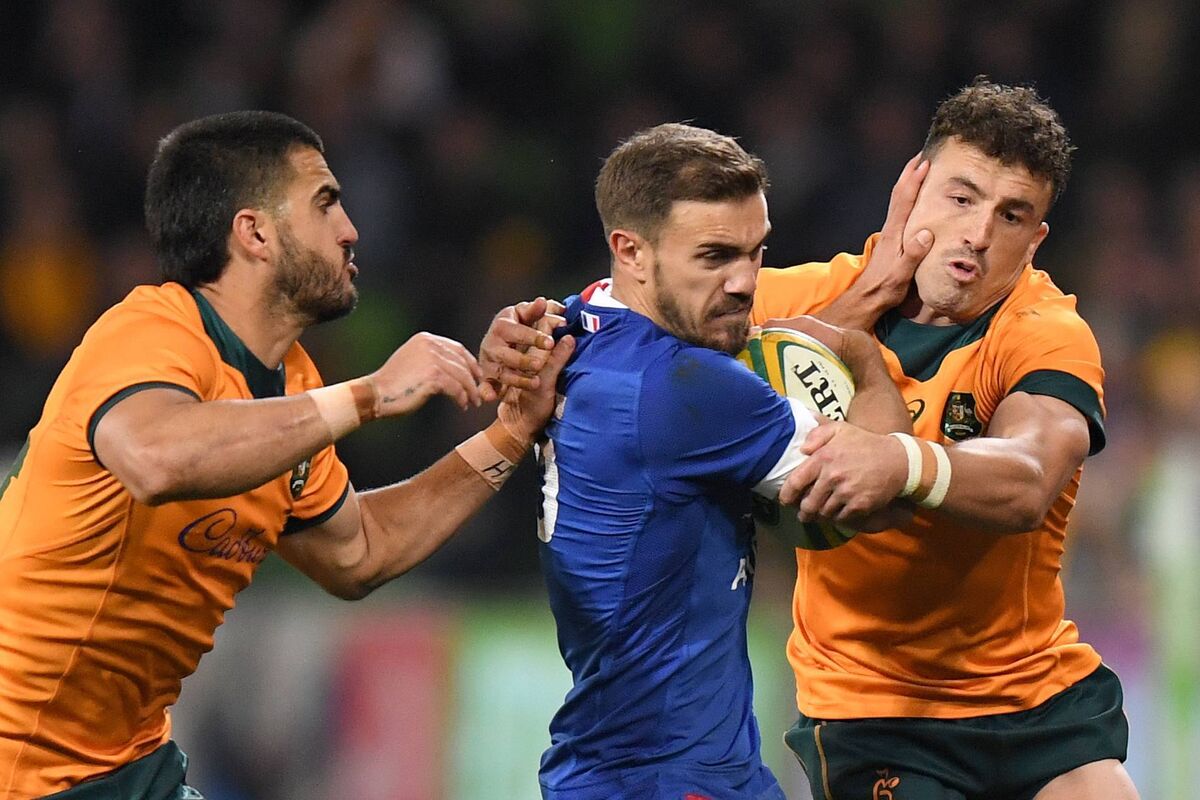 France Melvyn Jaminet of France with Tom Banks of Australia. Picture: INPHO/Photosport/Morgan Hancock