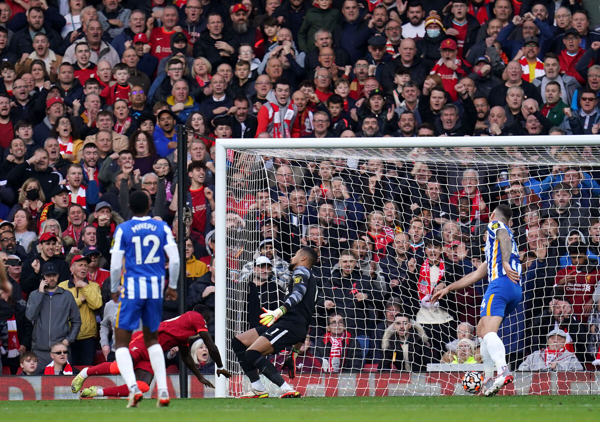 Liverpool's Sadio Mane scores their side's second goal of the game during the Premier League match at Anfield, Liverpool. Picture: Nick Potts/PA Wire 