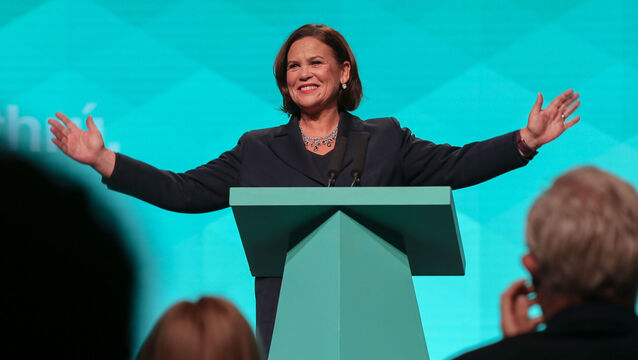 <p>Speaking to hundreds of Sinn Féin delegates at The Helix in north Dublin, the party leader said the “writing is on the wall” for the coalition parties. Picture: Damien Storan/PA Wire</p>