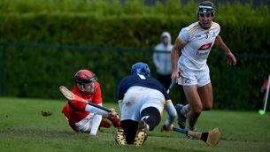 <p> Mikey Cahill pounces to score a goal for Cloyne after Bandon goalkeeper Pat Barry had made an excellent save but could not stop the second effort. Picture: Larry Cummins. </p>