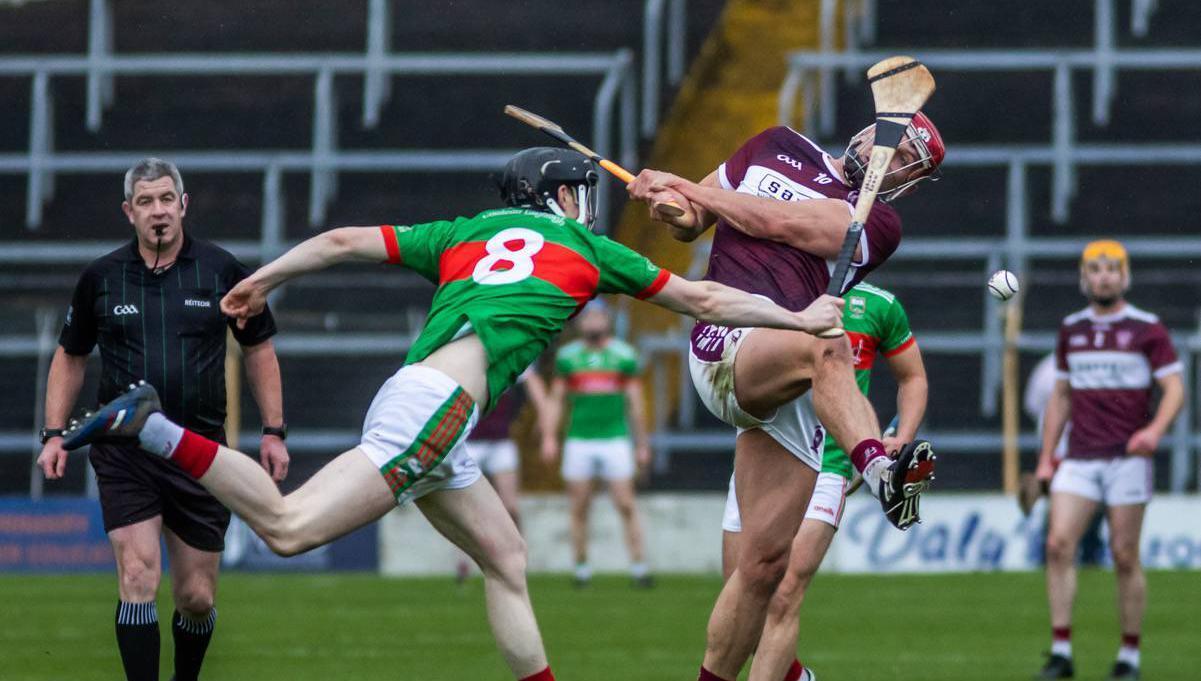 Lorcan Egan of Loughmore-Castleiney blocks down a shot from Niall Kenny of Borris-Ileigh in the Tipperary SHC Semi-Final in Thurles. Picture: Marty Ryan/Sport Focus