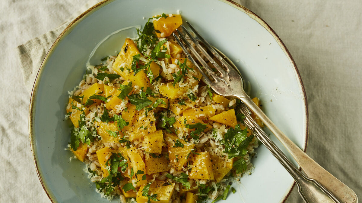 Swede and pearl barley risotto
