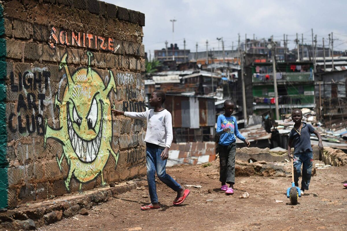 An informational mural warning people about the risk of Covid-19 in the Mathare valley slum in Nairobi, Kenya, last year. Less well-off countries having to wait longer for vaccination “smacks of vaccine apartheid”. Photo: SIMON MAINA / AFP via Getty Images
