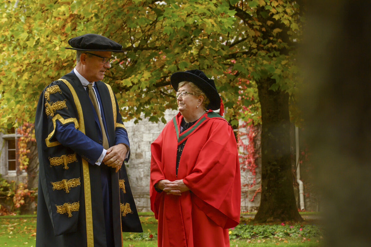 Professor John O’Halloran, President of UCC and patient advocate Dr Margaret Murphy pictured in UCC where she was awarded an honorary doctorate. She is an "incredibly positive force for change". Photo: Daragh Mc Sweeney/Provision