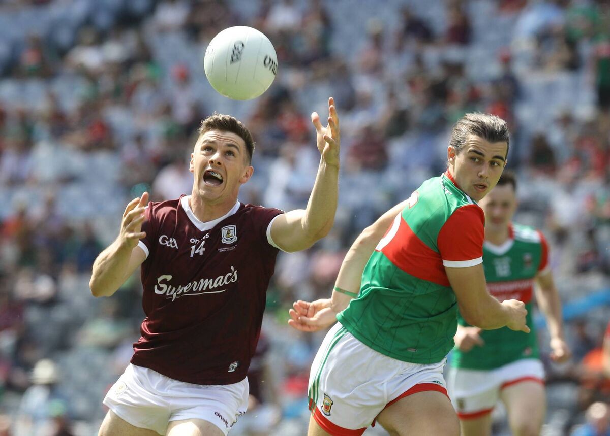 Mayo's Oisin Mullen and Shane Walsh of Galway during this year's Connacht final. Picture: INPHO/Lorraine O'Sullivan