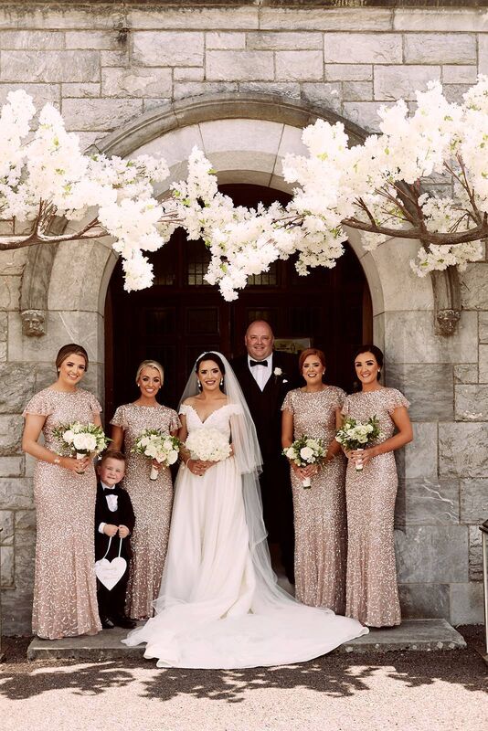 Sinéad Connery with her dad Liam Connery, son Oliver Coade and bridesmaids Hayley O’Leary, Ciara O’Sullivan, Orla Newman and Shannen Forde