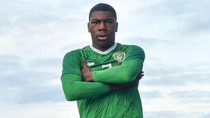 <p>Sinclair Armstrong of Republic of Ireland celebrates scoring. File photo by Piaras Ó Mídheach/Sportsfile</p>
