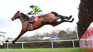 <p>Fakir D’oudairies and Mark Walsh in action at Leopardstown last February. Picture: Healy Racing.</p>