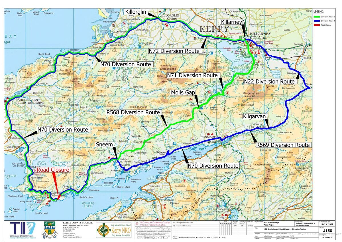 Proposed diversion routes via Killarney and Kilgarvan while Ring of Kerry roadworks take place. Picture: Kerry County Council 