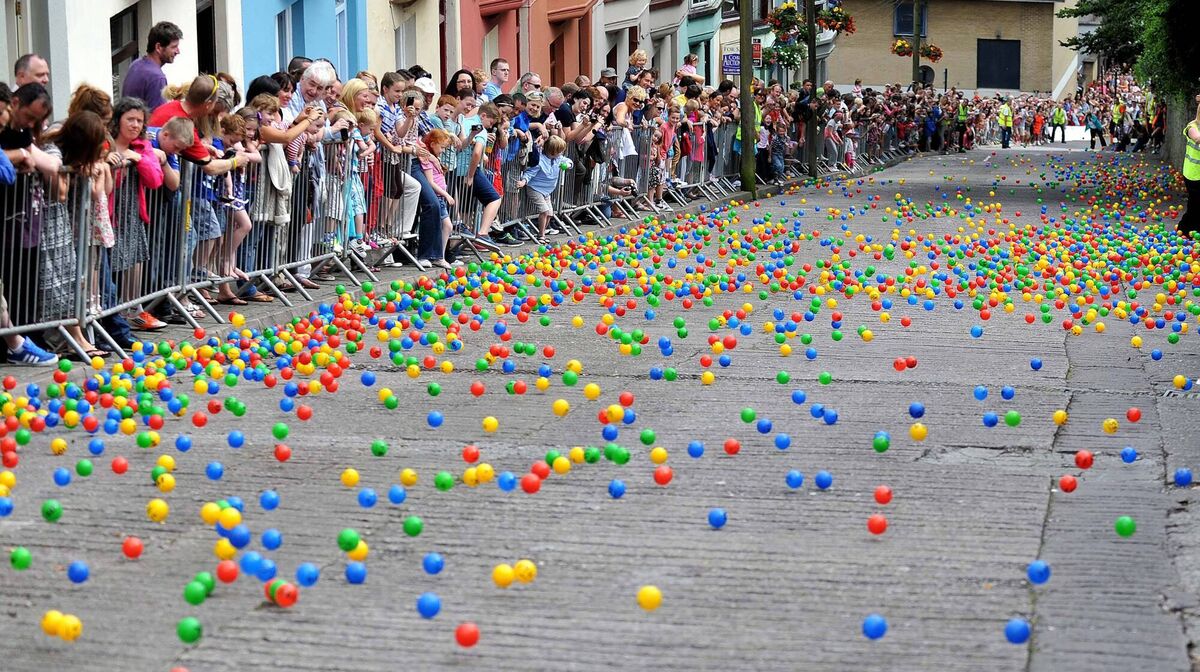 Barrack Hill hosts the annual charity ball run that adds more colour to the street. Picture: David Keane. Barrack Hill hosts the annual charity ball run that adds more colour to the street. Picture: David Keane.