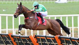<p>Mr Josiey Wales and Danny Hand win the Coolagown Stud Maiden Hurdle at Cork in April. Picture: Healy Racing</p>