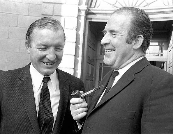 Charles Haughey and the late Neil Blaney at the Four Courts during the Arms trial in 1970. Photo: Tom Burke