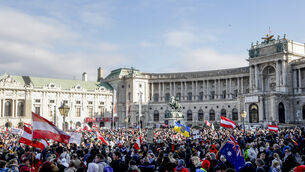 <p>People demonstrate in Vienna. Picture: Lisa Leutner/AP</p>