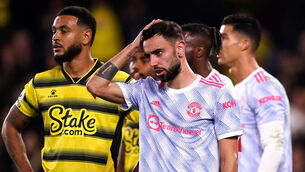 <p>Manchester United's Bruno Fernandes awaits a corner kick during the Premier League match at Vicarage Road, Watford. Picture: John Walton/PA</p>