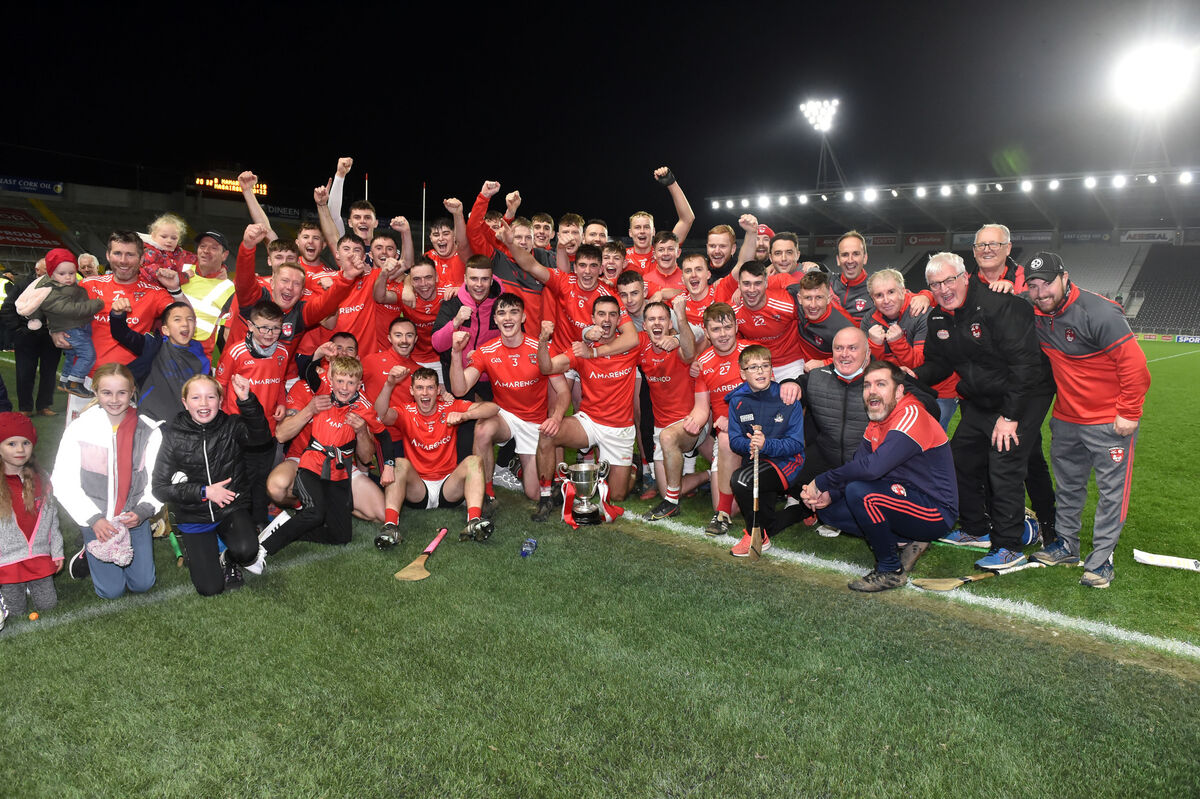 Castlemartyr players celebrate after defeating Sarsfields. Picture: Eddie O'Hare
