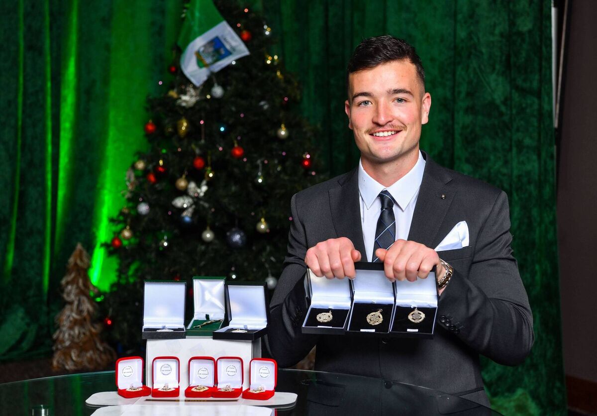 STOCKING FILLERS: Kyle Hayes after receiving his 11 medals at the gala medal ceremony to honour Linerick’s All-Ireland senior hurling title winners from 2019, 2020, and 2021 at the Strand Hotel in Limerick.Picture: Diarmuid Greene
STOCKING FILLERS: Kyle Hayes after receiving his 11 medals at the gala medal ceremony to honour Linerick’s All-Ireland senior hurling title winners from 2019, 2020, and 2021 at the Strand Hotel in Limerick.Picture: Diarmuid Greene