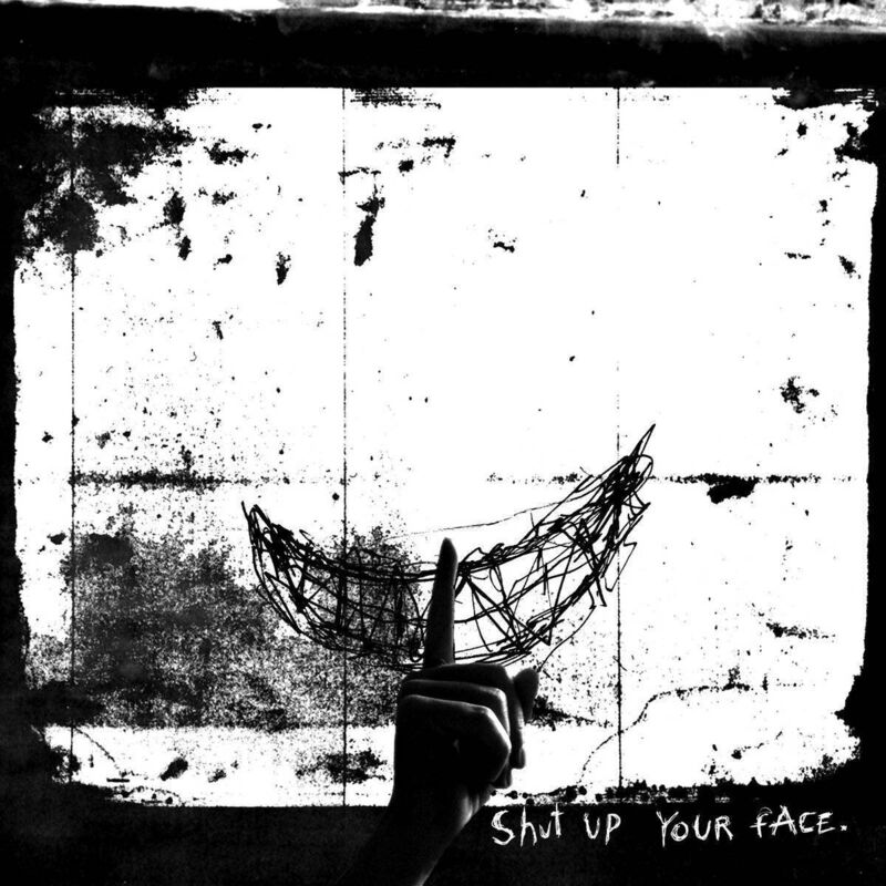 The album cover for Ten Past Seven's Shut Up Your Face, co-designed by The Project Twins (sans mirror effect)
