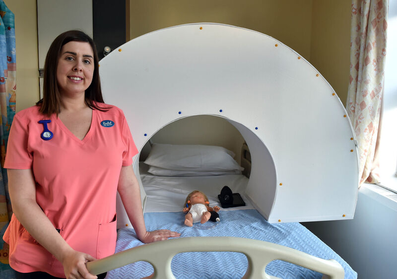 Play specialist Rachel Griffin with the MRI simulator - built by a grateful parent - in the children's ward in CUH. Picture: Eddie O'Hare Play specialist Rachel Griffin with the MRI simulator - built by a grateful parent - in the children's ward in CUH. Picture: Eddie O'Hare