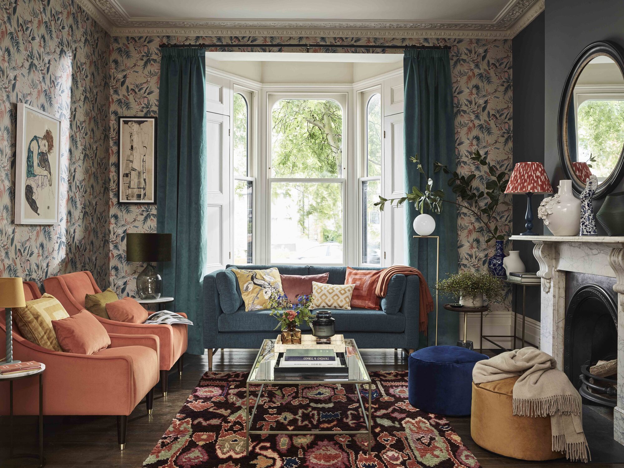 Comfortable maximalism using brand new furnishings can deliver cosy Edwardian with art deco detailing layered on in accessorising, John Lewis AW collection.