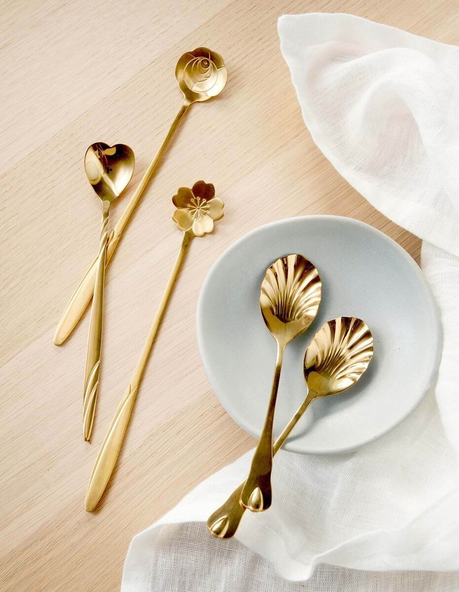 Pick up six teaspoons from Sonstrene Grene. In a cherry blossom form with a choice of imprinted design to the bowl in a silver or gold finish, a set of six would make a delicate, delightful offering. €1.69 each, sostrenegrene.com. Pick up six teaspoons from Sonstrene Grene. In a cherry blossom form with a choice of imprinted design to the bowl in a silver or gold finish, a set of six would make a delicate, delightful offering. €1.69 each, sostrenegrene.com.