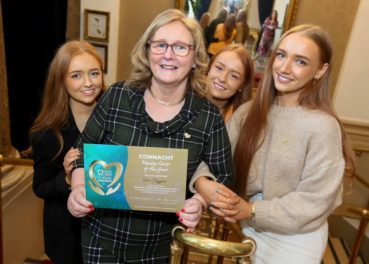 Una Biggins, the Connacht Carer of the Year, with her daughters Geraldine, Katie and Rachel Biggins at today's awards ceremony. Photo: Mark Stedman Una Biggins, the Connacht Carer of the Year, with her daughters Geraldine, Katie and Rachel Biggins at today's awards ceremony. Photo: Mark Stedman