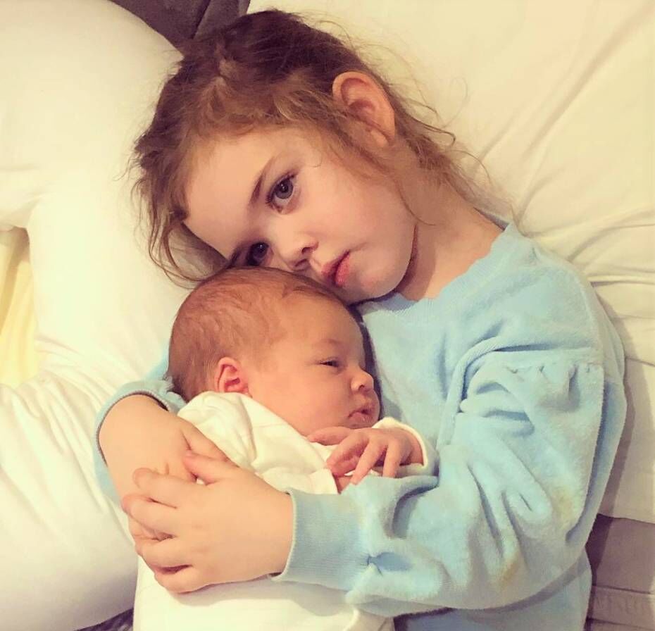 Kathryn Thomas' daughters, Ellie and one-month-old Grace. Picture: kathrynthomasofficial Kathryn Thomas' daughters, Ellie and one-month-old Grace. Picture: kathrynthomasofficial