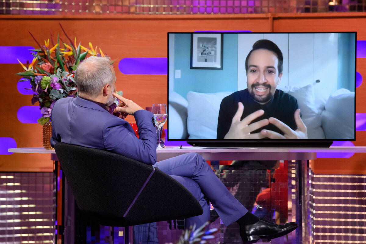 Graham chats with Lin-Manuel Miranda. Picture: PA Media on behalf of So TV