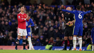 <p>Manchester United's Cristiano Ronaldo applauds referee Anthony Taylor after being booked for dissent. Picture: Adam Davy/PA</p>