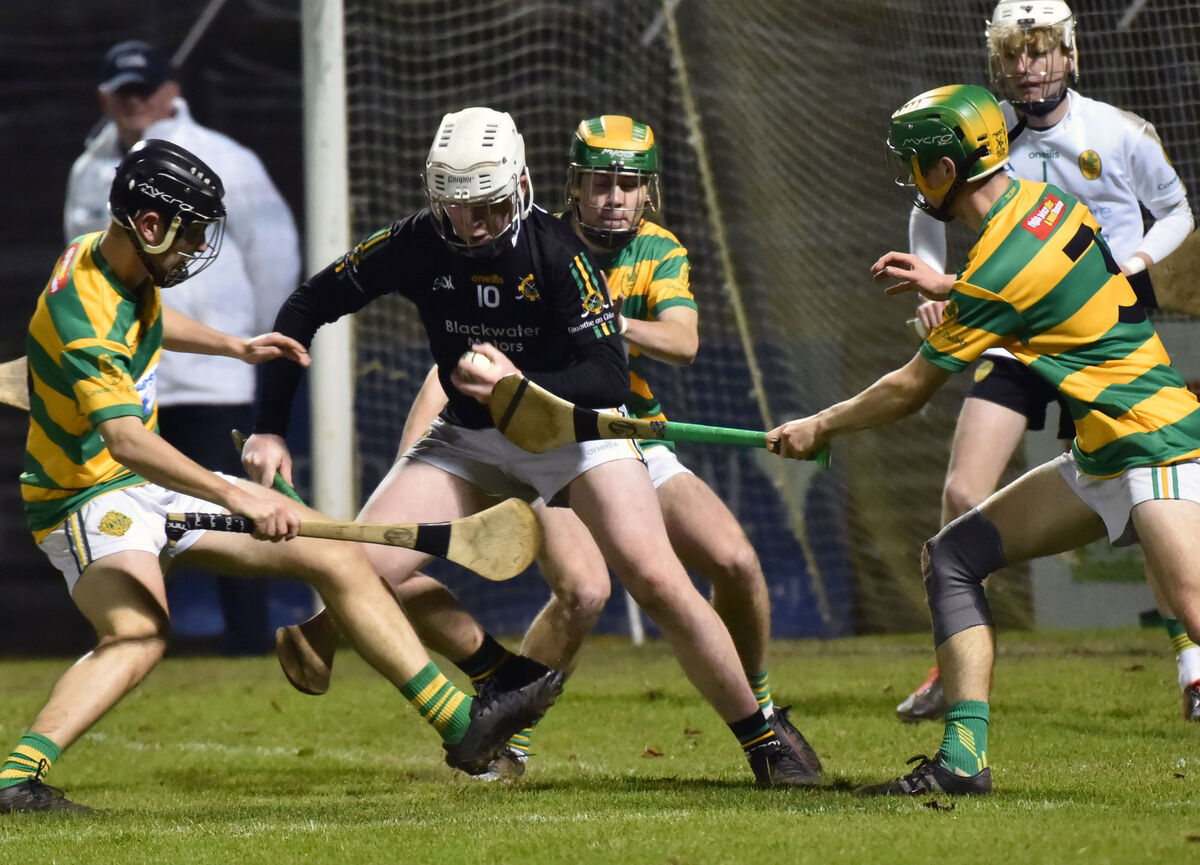 Glen Rovers' Eoghan O'Sullivan gathers the sliotar from Blackrock's Conor Hanley and Jacob Jackson during the Rebel Og under 18 P1 HC final at Pairc Ui Rinn. Picture: Eddie O'Hare