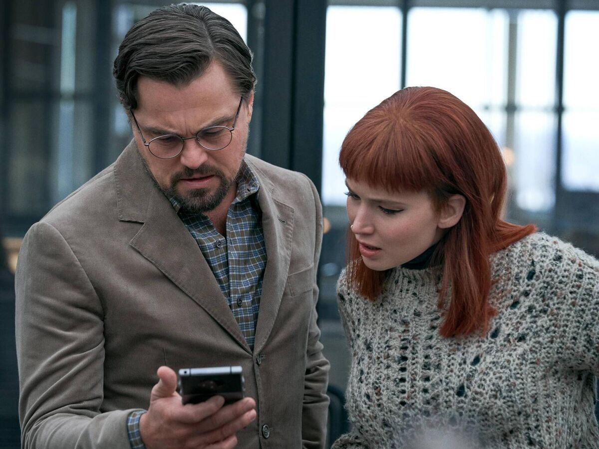 Leonardo DiCaprio and Jennifer Lawrence in Don't Look Up.  