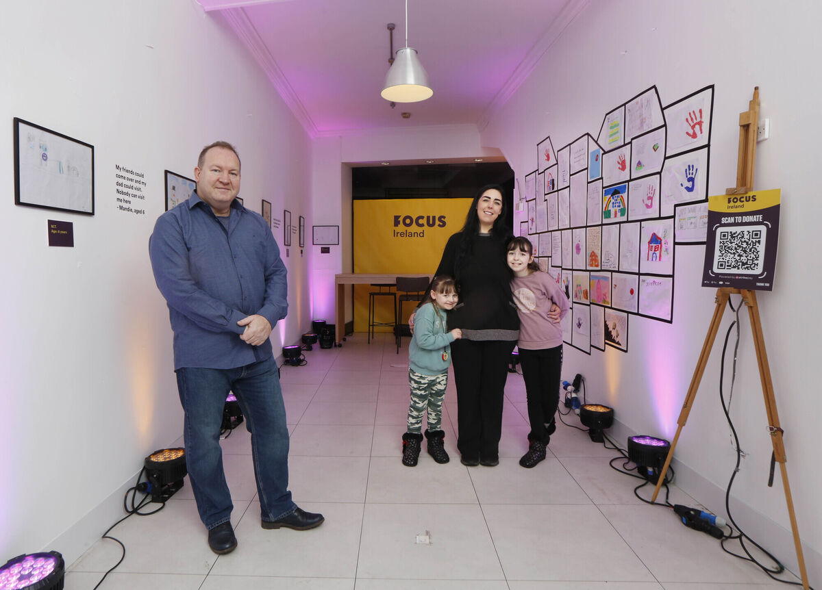 Focus Ireland services managerJohn O’Haire with lived experience ambassador for Focus Ireland Kelly-Anne Byrne, and her children Kimberley, 10, and Kayleigh, 5. Picture: Leon Farrell / Photocall Ireland