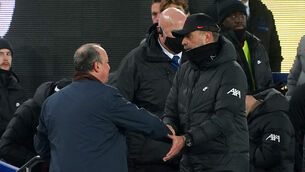 <p>Jurgen Klopp (right) was pleased with Liverpool’s derby performance (PA)</p>