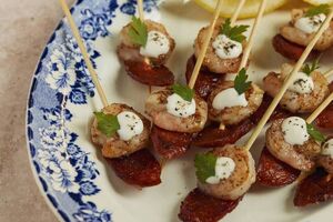 Grilled prawn and chorizo skewers