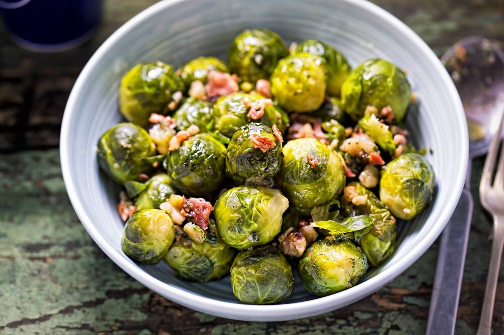 Brussels sprouts with hazelnuts and bacon