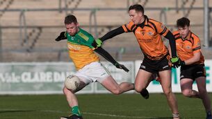 <p>Boherbue's Jerry O'Connor and Ballyvaughan's Joseph Flanagan and Jonah Culligan in action during the Munster JFC clash. Picture: Eamon Ward</p>