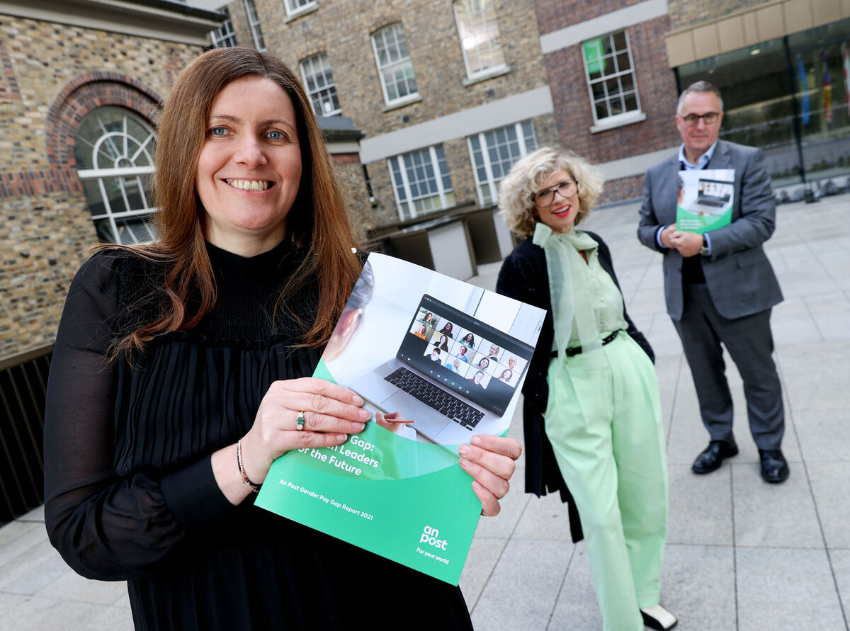 An Post marked the reduction of their gender pay gap from 3.7% to 0% over the last two years at a “Zero Pay Gap — Women Leaders for the Future” event last week. Above are from left: Eleanor Nash, chief people officer, An Post; Sonya Lennon, broadcaster, entrepreneur and founder of Work Equal, and David McRedmond, CEO, An Post. Picture: Maxwells Dublin 