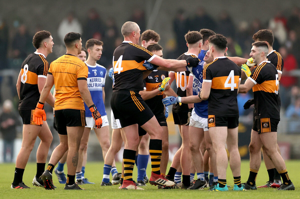 Tempers flare between the sides. Picture: INPHO/James Crombie